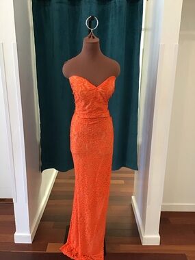 Jovani Vibrant Orange Lace Sequin Dress